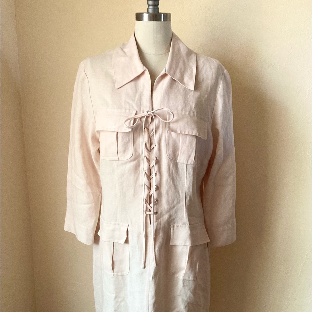 Linen Dress  Corset Shirt, its not pink but a slight pink, off white color